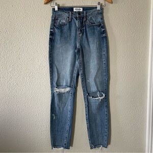 RSQ Vintage Mom Jeans Women’s 24 Blue Medium Wash Ripped Distressed Stretch